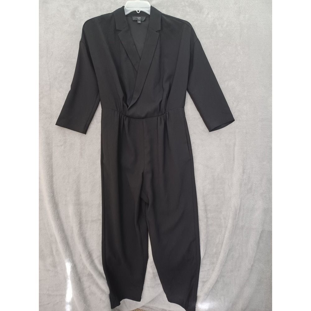 J Crew 365 Black Jumpsuit Sz 6 3/4 Sleeves High Rise Taper Leg Faux Wrap Casual - Picture 12 of 12